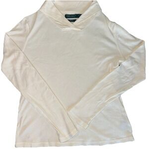 Vintage Lauren Jeans Co Shawl Collar Ribbed Long Sleeve Top Cream Sz M Y2K EUC